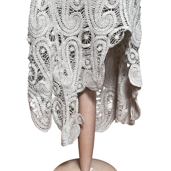 Zara Pale Green Paisley Crochet Asymmetric Handkerchief Hem Skirt Boho Fairy XS - Picture 3 of 11